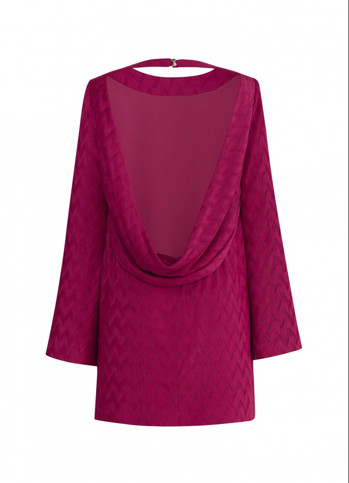 BACKLESS PLEATED MINI DRESS - RUBY